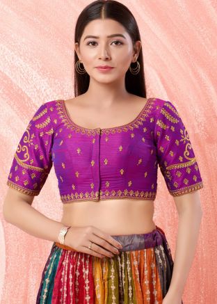 Purple Color Dupion Silk Saree Blouse 