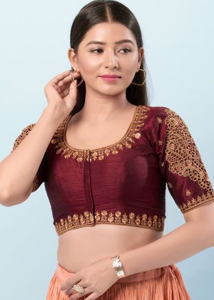 Maroon Color Silk Saree Blouse 