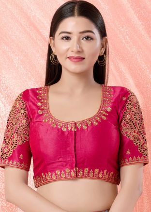 Pink Color Silk Saree Blouse 