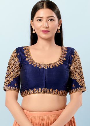 Navy Blue Color Silk Saree Blouse 