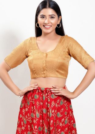 Golden Color Brocade Saree Blouse 
