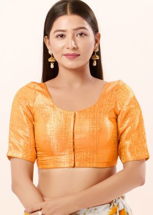 Yellow Color Brocade Saree Blouse 