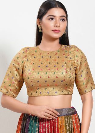Golden Color Brocade Saree Blouse 