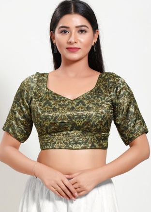 Mehendi Green Color Silk Saree Blouse 