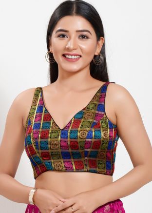 Multi Color Brocade Saree Blouse 