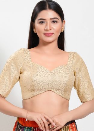 Golden Color Brocade Saree Blouse 