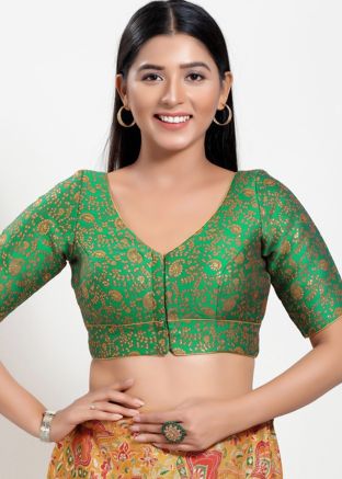 Green Color Brocade Saree Blouse 
