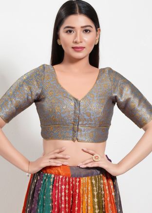 Grey Color Brocade Saree Blouse 