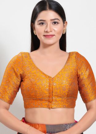 Yellow Color Brocade Saree Blouse 