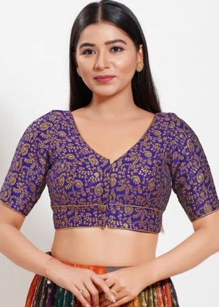Purple Color Brocade Saree Blouse 