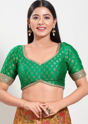 Green Color Brocade Saree Blouse 