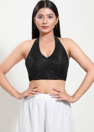 Black Color Shimmer Saree Blouse 
