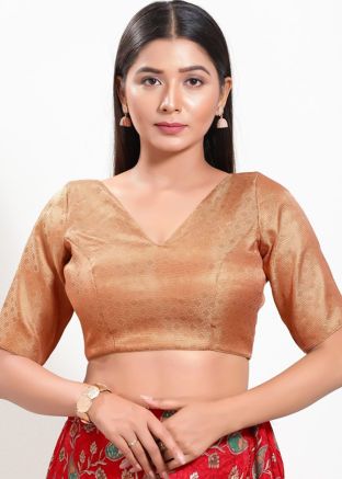Beige Color Brocade Saree Blouse 