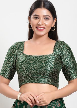 Green Color Brocade Saree Blouse 