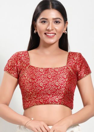 Red Color Brocade Saree Blouse 
