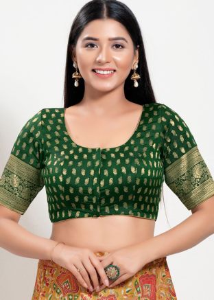 Green Color Brocade Saree Blouse 