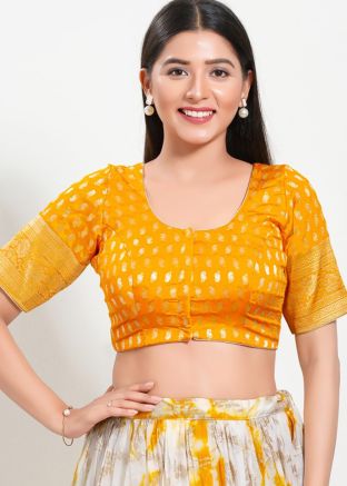 Yellow Color Brocade Saree Blouse 