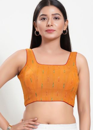 Yellow Color Cotton Saree Blouse 