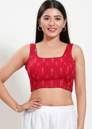 Red Color Cotton Saree Blouse 