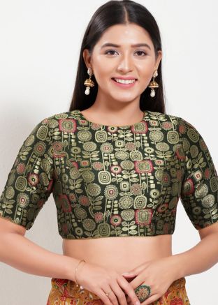 Green Color Brocade Saree Blouse 