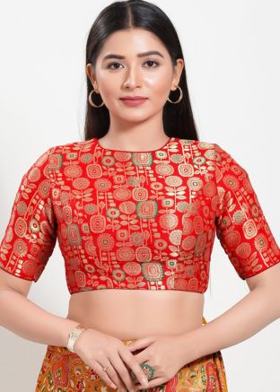 Red Color Brocade Saree Blouse 