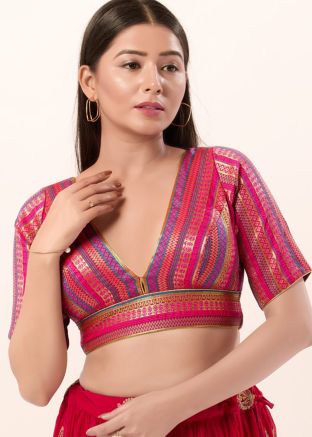 Pink Color Brocade Saree Blouse 