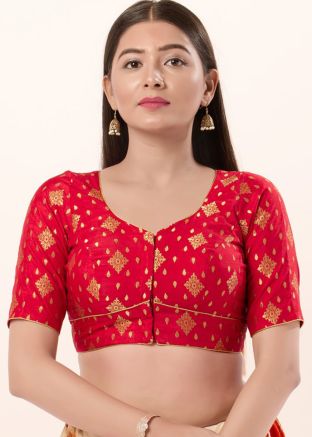 Red Color Brocade Saree Blouse 