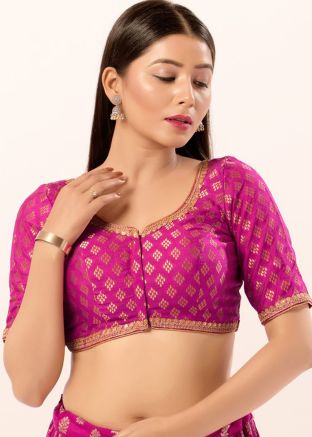 Pink Color Brocade Saree Blouse 