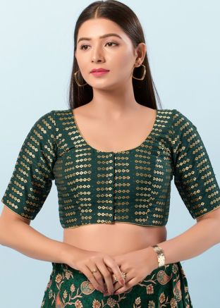 Green Color Brocade Saree Blouse 