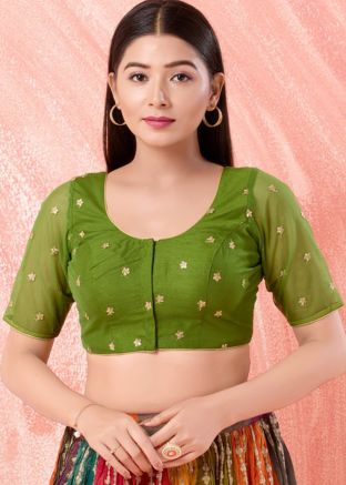 Mehendi Green Color Net Saree Blouse 