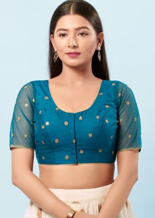 Sky Blue Color Net Saree Blouse 