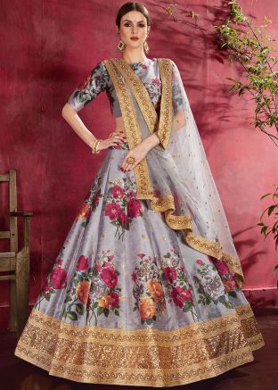 Grey Digital Floral Print Lehenga Choli