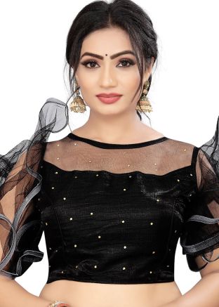 Black Stone Work Blouse In Satin