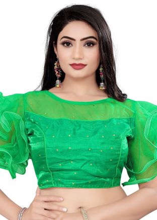 Green Stone Work Blouse In Satin
