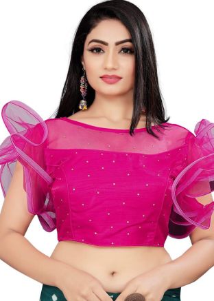 Pink Stone Work Blouse In Satin