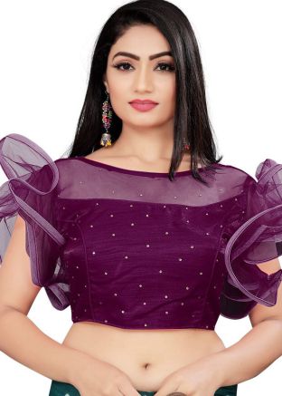 Purple Satin Blouse In Stone Work