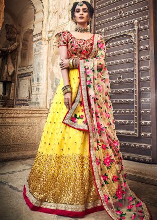 Yellow Net Sequins Embellished Lehenga Choli