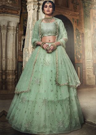 Green Sequins Embellished Bridal Lehenga Choli