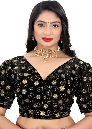 Black Embroidered Blouse In Organza