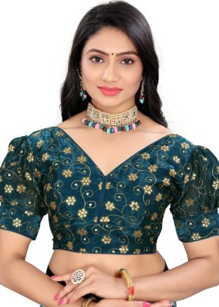 Blue Organza Blouse In Embroidered