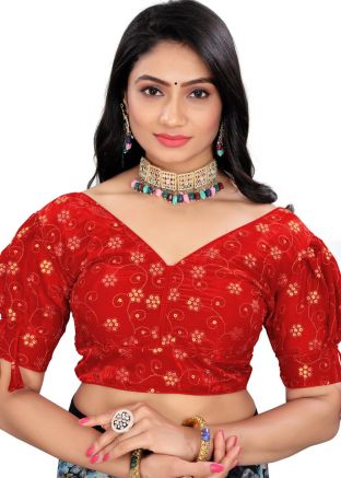 Red Organza Blouse In Embroidered