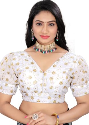 White Embroidered Blouse In Organza