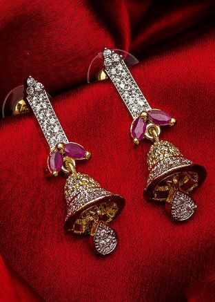 American Diamond Studded Silver and Pink Earrings