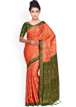 Pastel Orange Woven Kanjivaram Silk Saree