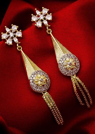American Diamond Studded Silver Golden Dangler Earrings