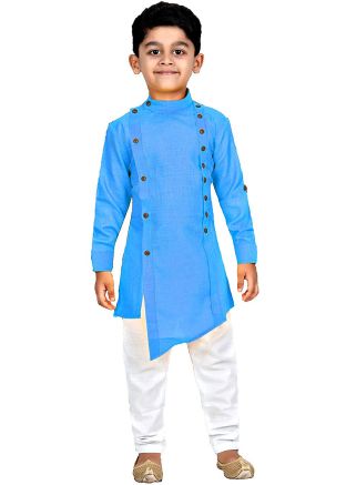 Blue Asymmetric Kids Kurta With Pajama