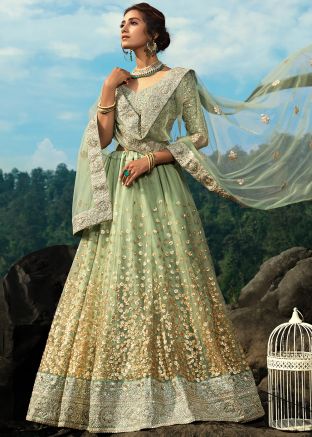Green Net Sequins Embellished Lehenga Choli