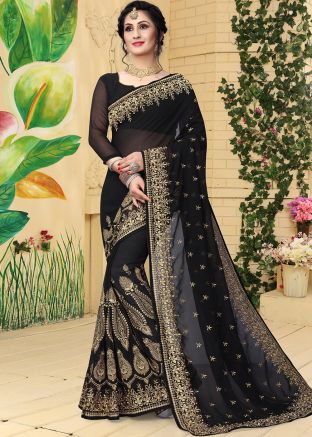 Black Georgette Embroidered Saree 