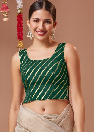 Green Sequin Work Blouse In Georgette