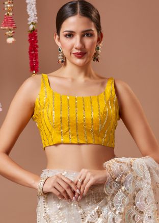 Yellow Embroidered Blouse In Georgette